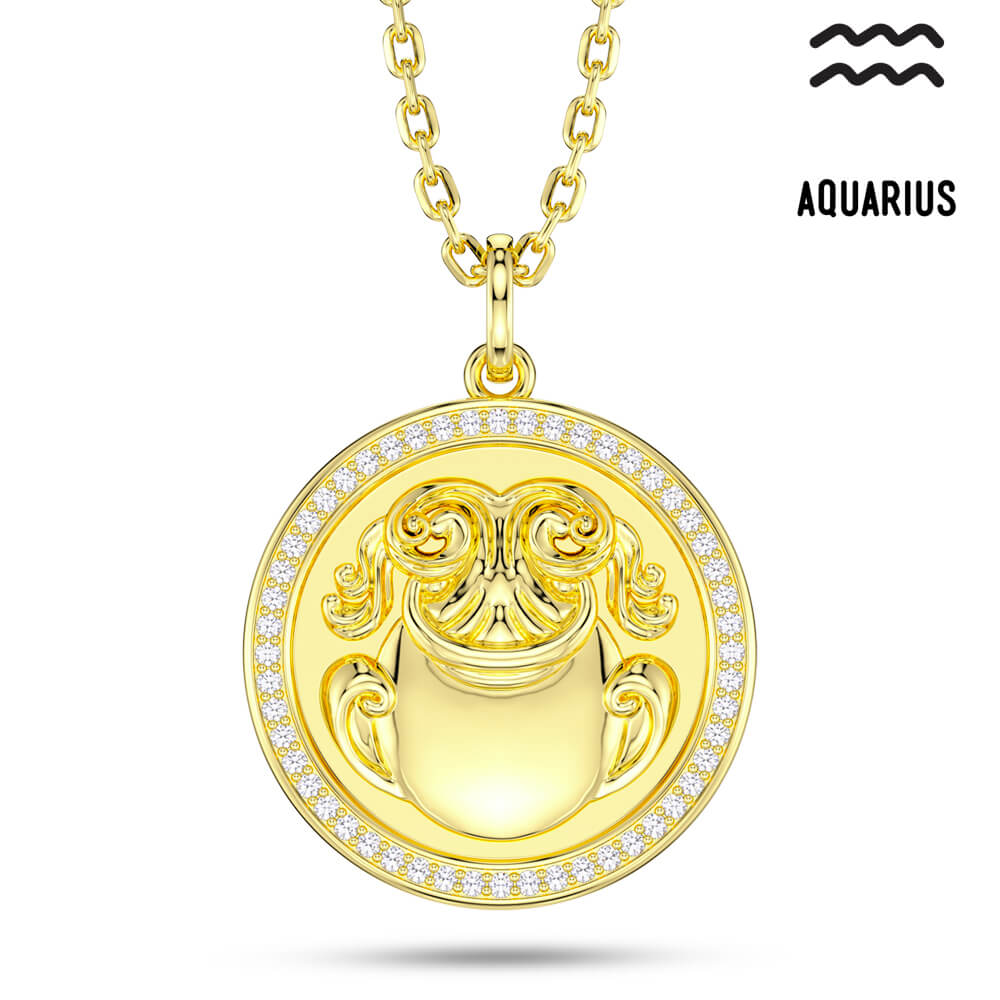 New Fashion Round Aquarius Pendant Necklace Sterling silver Jewelry- Taanaajewelry