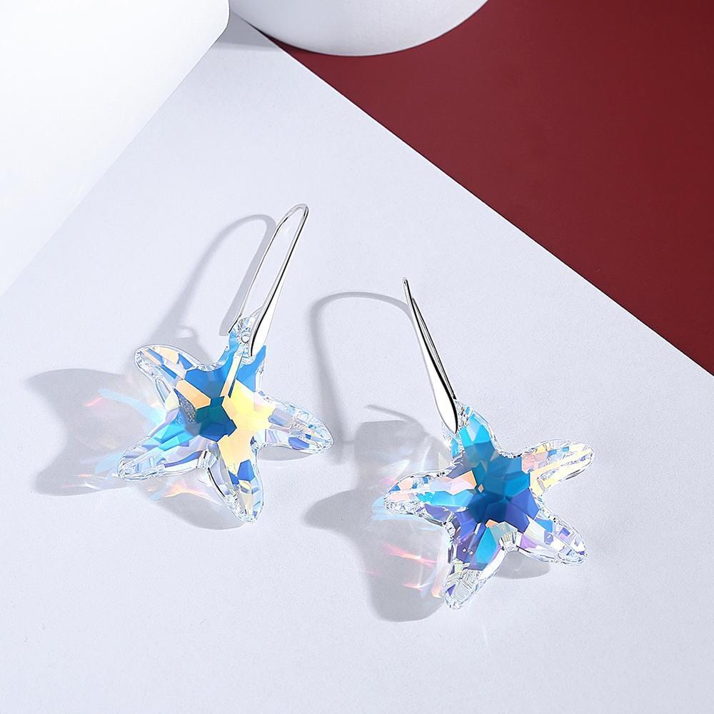 Aurora Borealis Starfish Crystal Drop Earrings Jewelry - Dangle earrings - Taanaa Jewelry