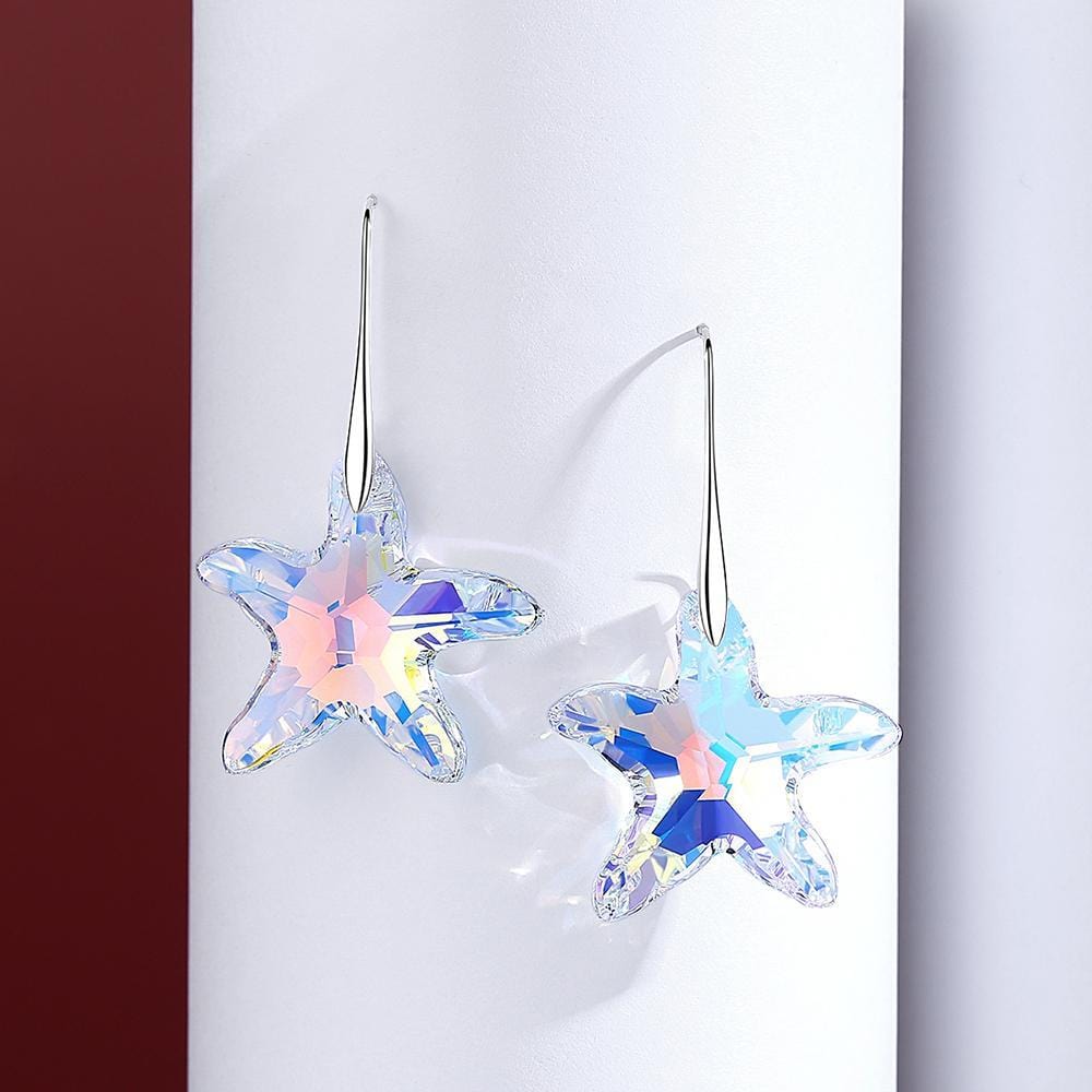 Aurora Borealis Starfish Crystal Drop Earrings Jewelry - Dangle earrings - Taanaa Jewelry