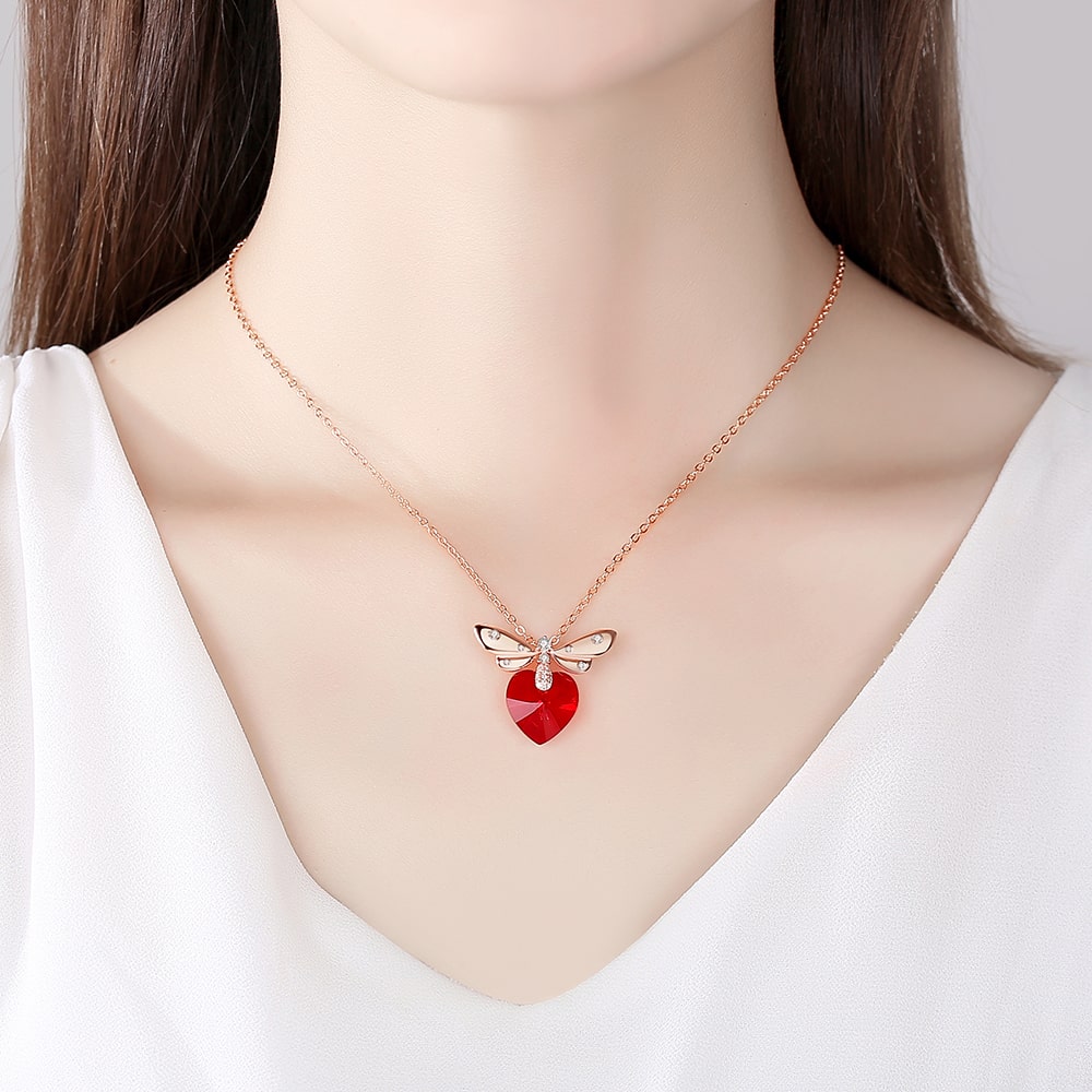 Butterfly & Heart Crystal Pendant Necklace For Women Jewelry - Pendant Necklace - Taanaa Jewelry