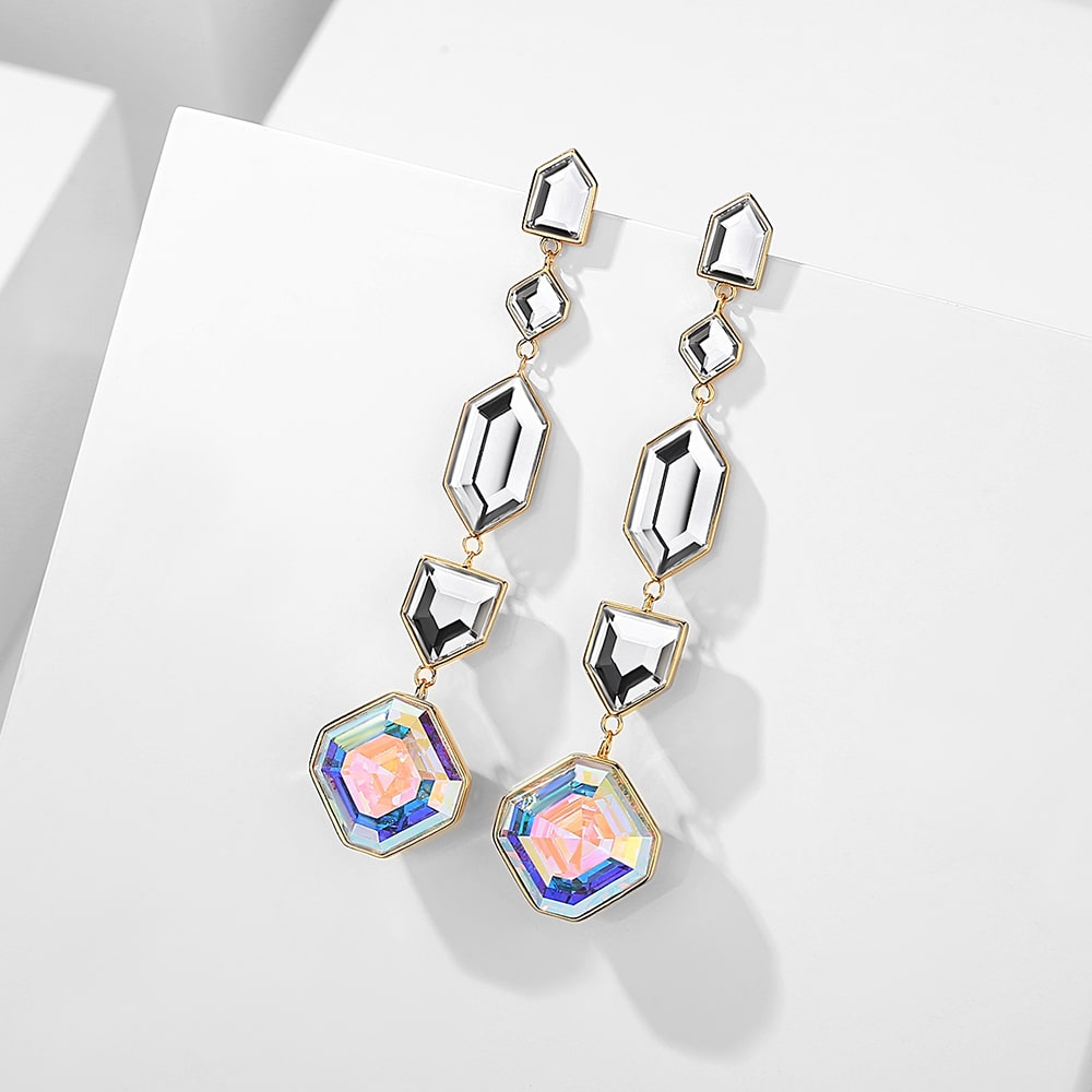 ‘Kaleidoscope’ Square Crystal Drop Earrings Women Jewelry - Dangle earrings - Taanaa Jewelry