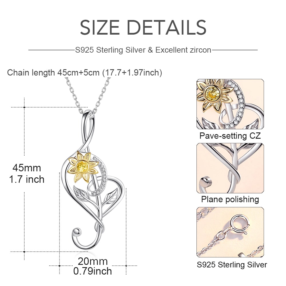 Music Symbol Sunflower Pendant Necklace Sterling Silver Jewelry - Pendant Necklace - Taanaa Jewelry