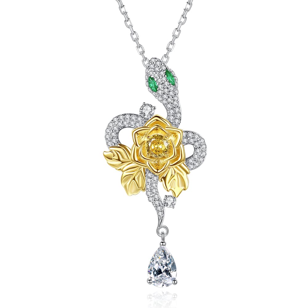 Golden Flower Snake Pendant Necklace Women Sterling Silver Jewelry - Pendant Necklace - Taanaa Jewelry