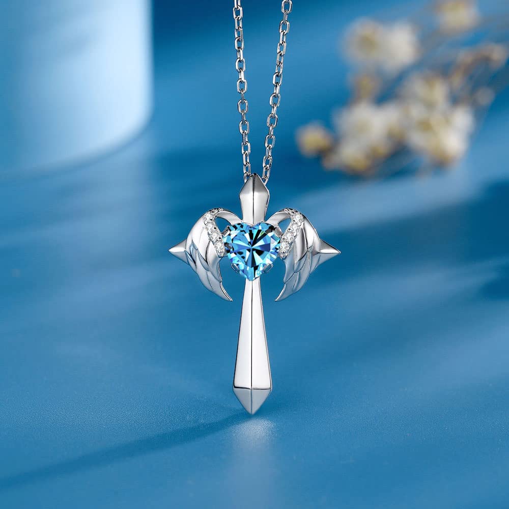 Birthstone Angel Wings Cross Necklace