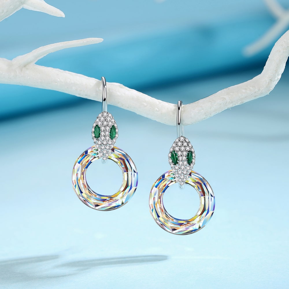 Snake & Crystal Earrings Women Jewelry