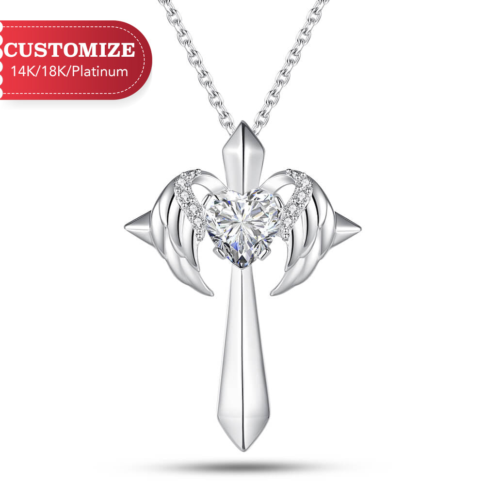Customize Angel Wings Cross Necklace