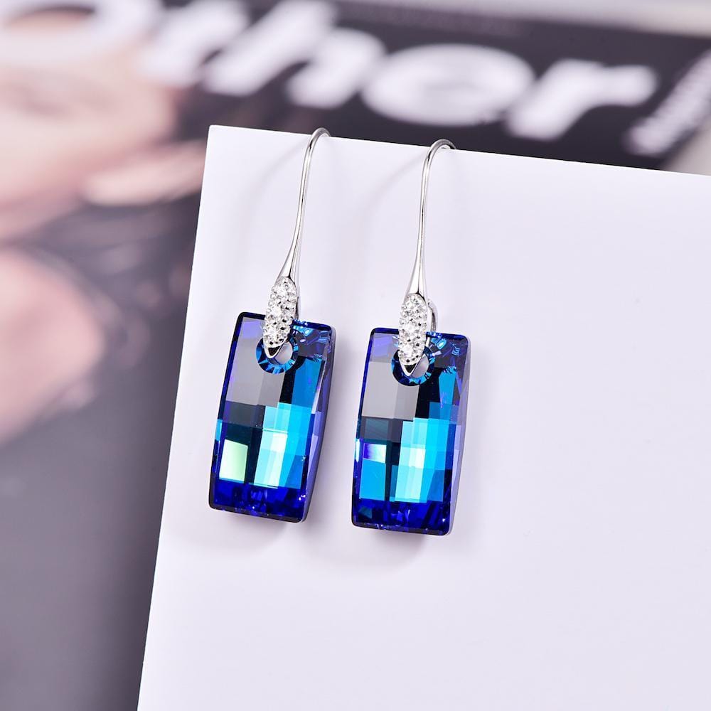 Bermuda Blue Urban Crystal Sterling silver Drop Earrings Jewelry - Dangle earrings - Taanaa Jewelry