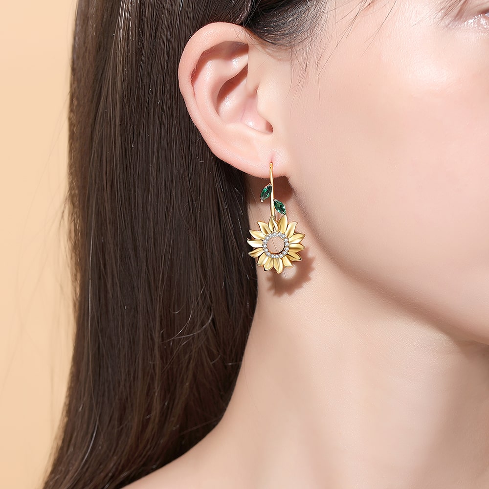New Sunflower Sterling Silver Drop Earrings For Women Jewelry - Dangle earrings - Taanaa Jewelry