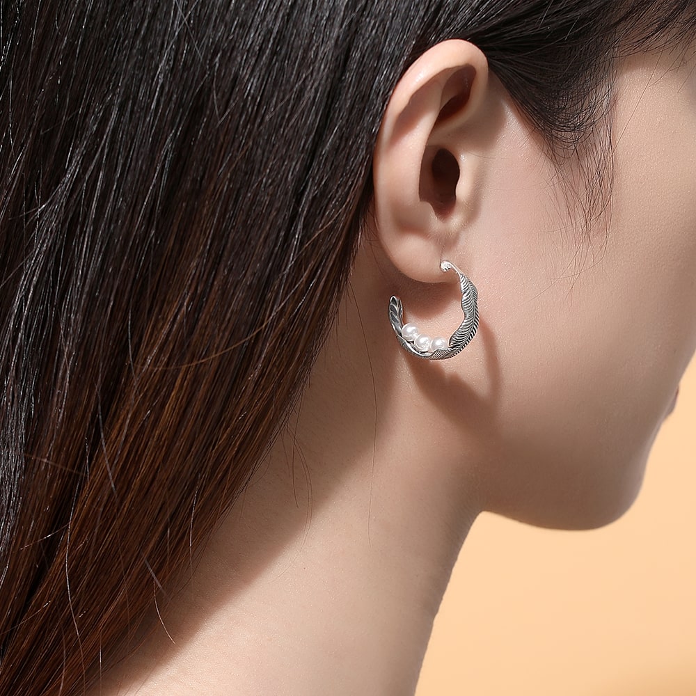 Oxidized Vintage Leaf Drop Earrings Women Sterling Silver Jewelry - Dangle earrings - Taanaa Jewelry