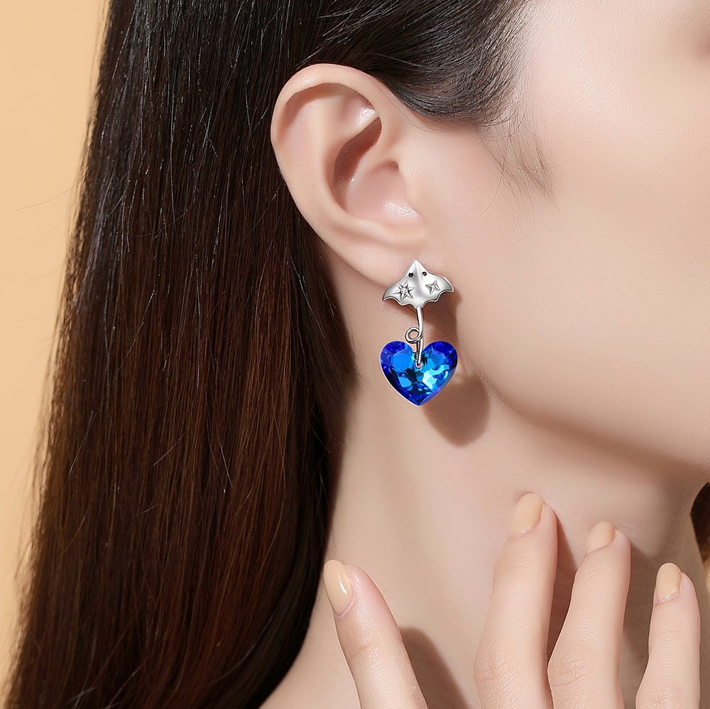 Devil Fish Heart Crystal Sterling Silver Earrings Women Jewelry - Dangle earrings - Taanaa Jewelry