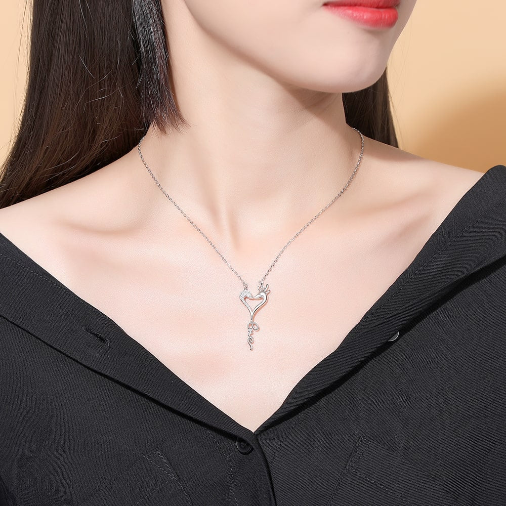 Cute Love Fawn Sterling Silver Pendant Necklace Jewelry Gift - Pendant Necklace - Taanaa Jewelry