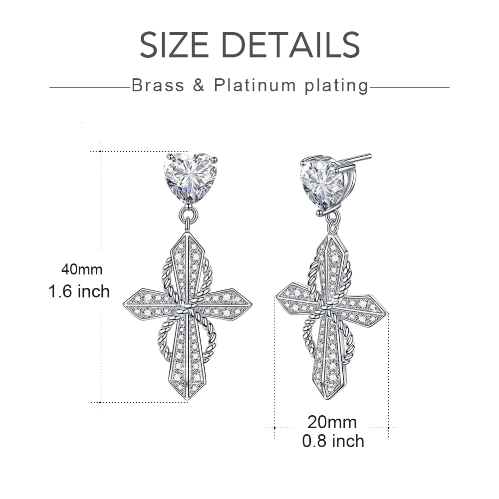 New Fashion Heart Stone Cross Drop Earrings Women Jewelry Gift