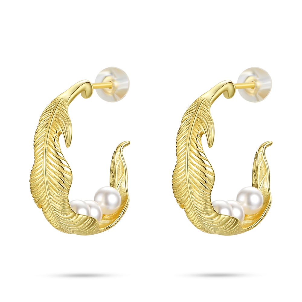 Gold Leaf Pearl Earrings Women
