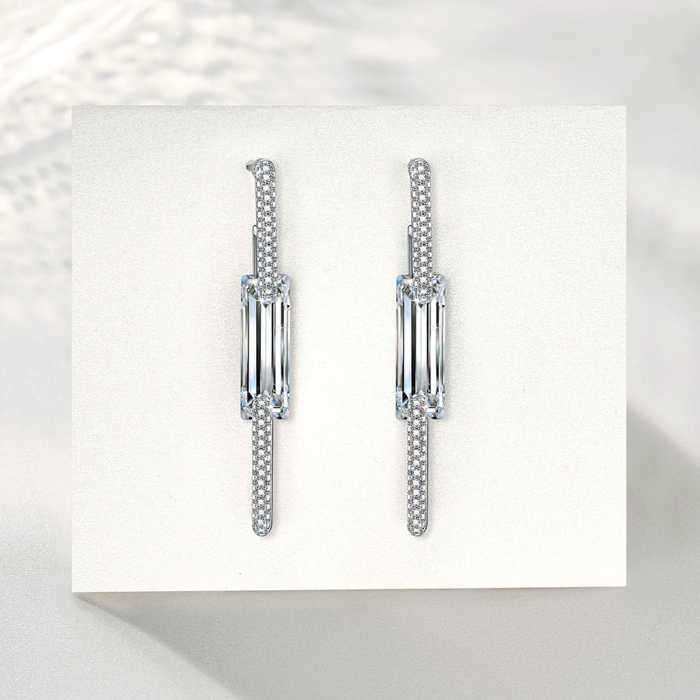White Cosmic Baguette Crystal Drop Earrings Jewelry - Dangle earrings - Taanaa Jewelry