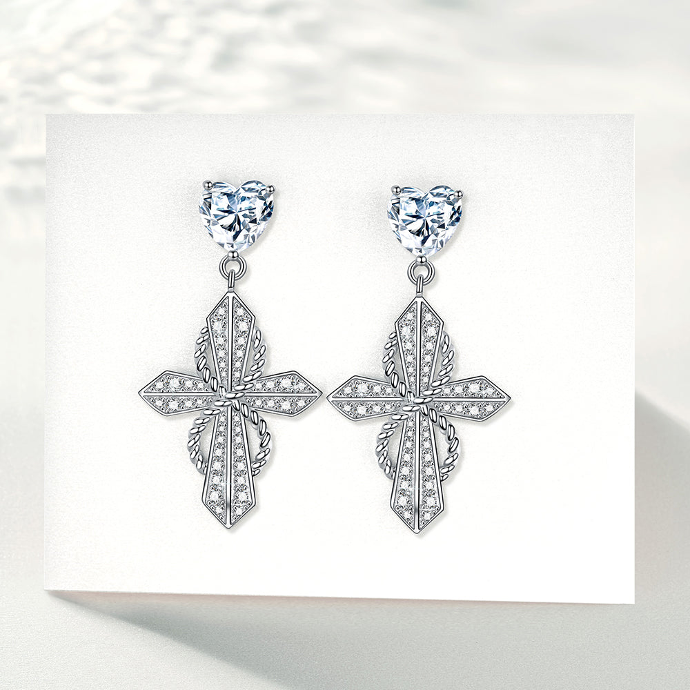 Heart Stone Cross Drop Earrings For Women Jewelry - Dangle earrings - Taanaa Jewelry