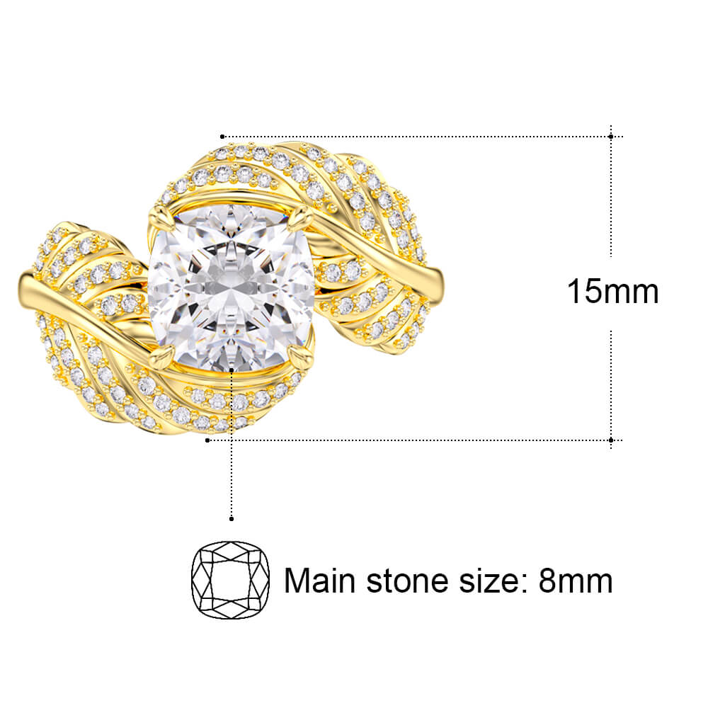 Cushion Stone Leaf Ring - Rings - Taanaa Jewelry
