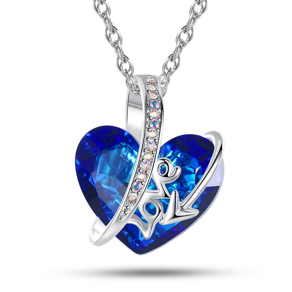 Sterling Silver Blue Heart Necklace Created with Swarovski Crystals -  Walmart.com