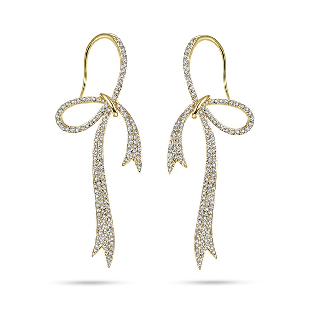 Gold Bow Drop Earrings Women Jewelry