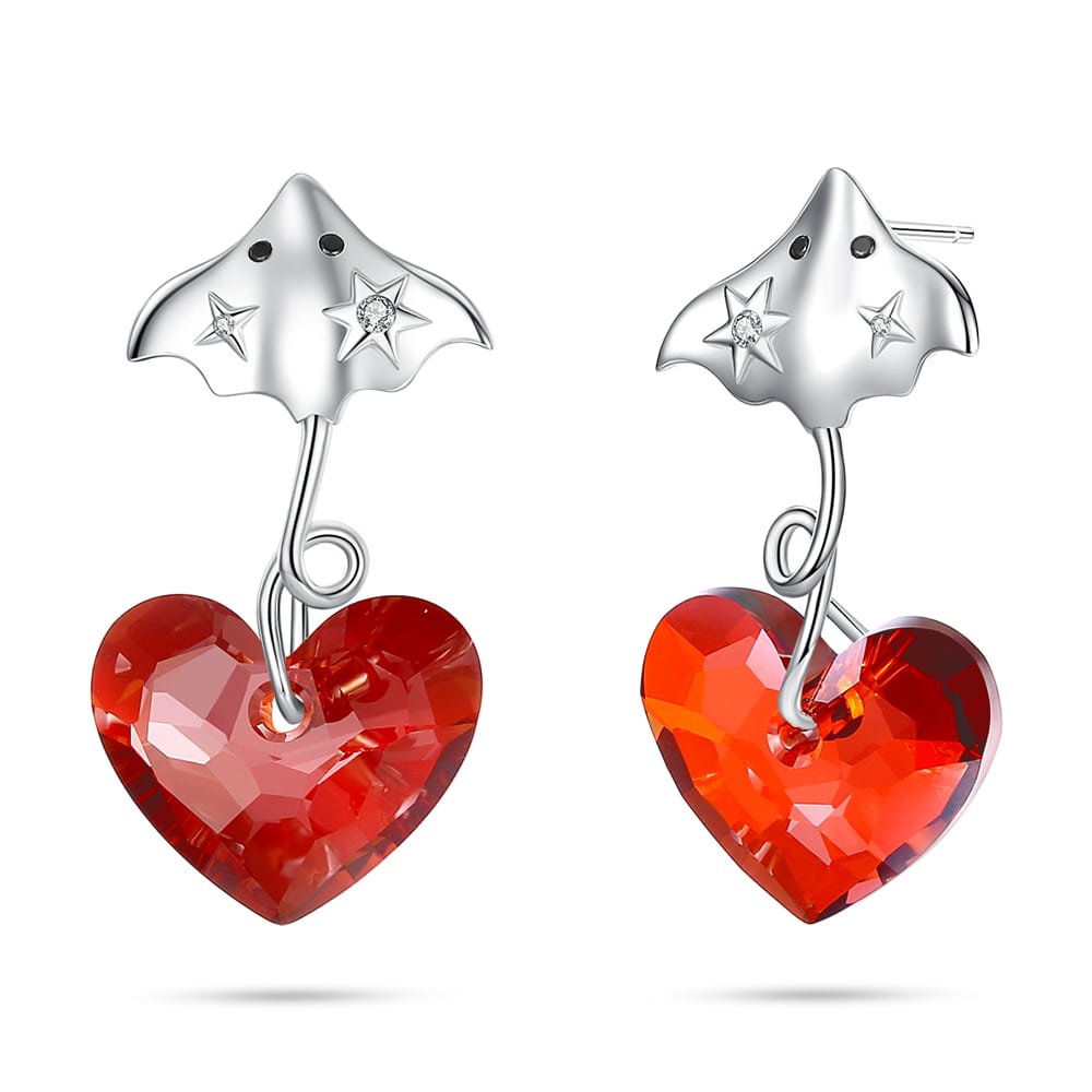 Devil Fish Heart Crystal Drop Earrings Jewelry