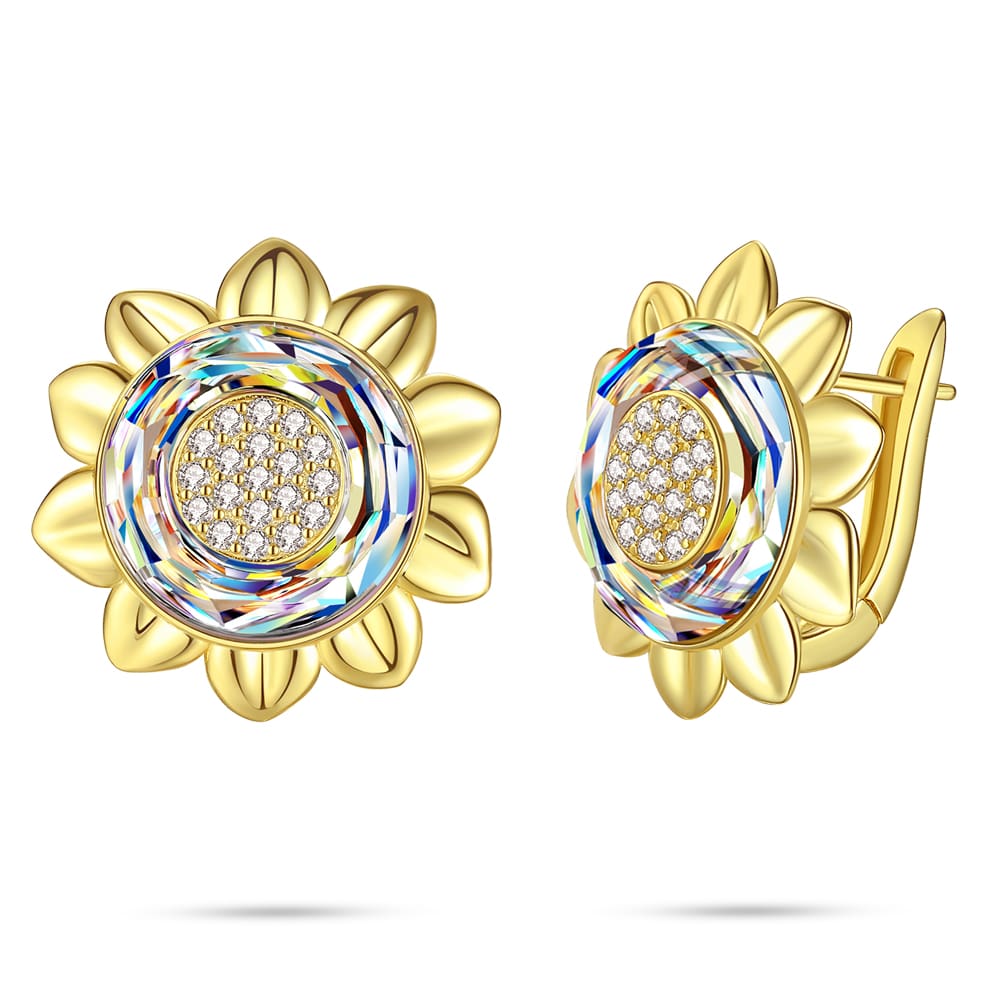 Gold Sunflower Crystal Earrings For Women