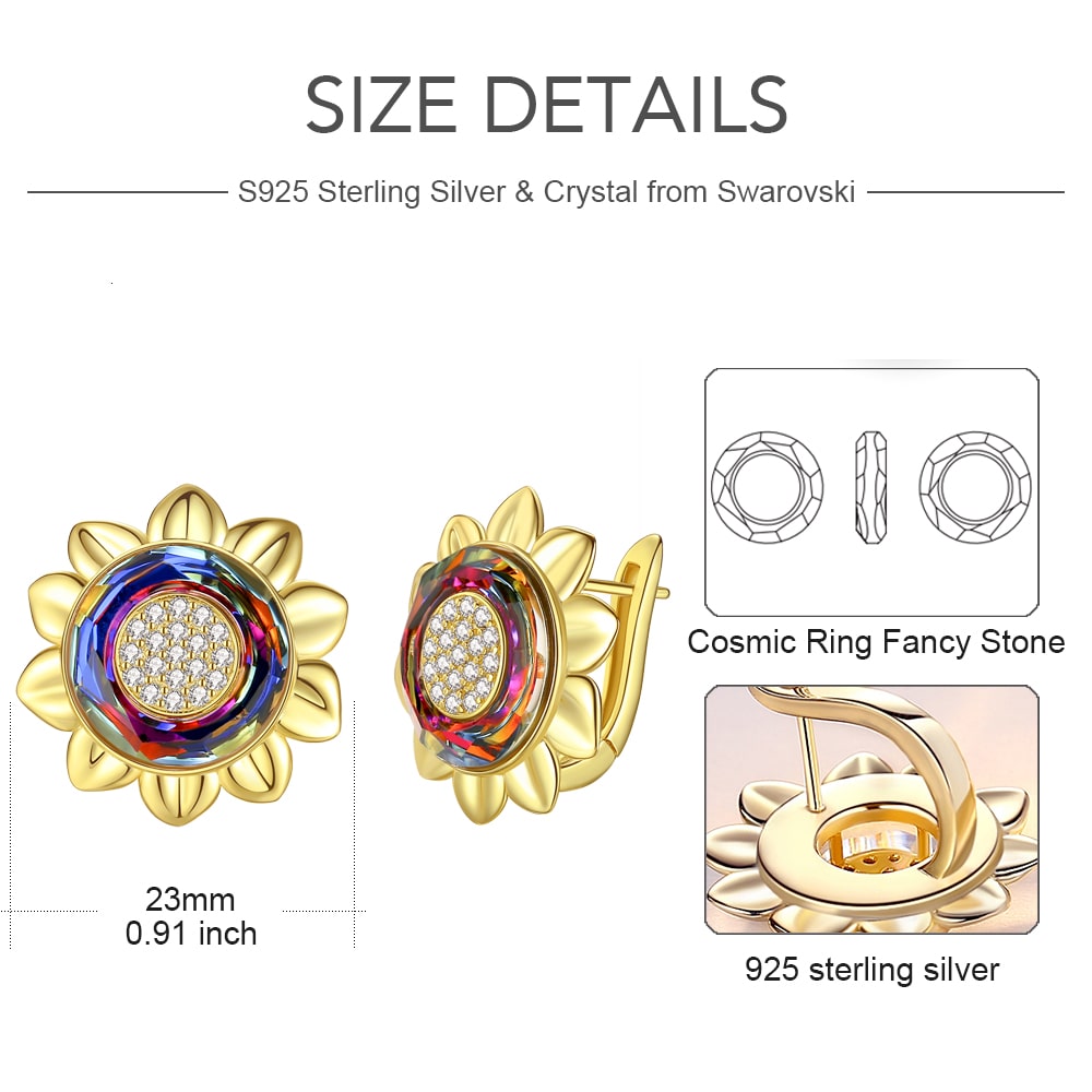 Gold Sunflower Crystal Earrings For Women