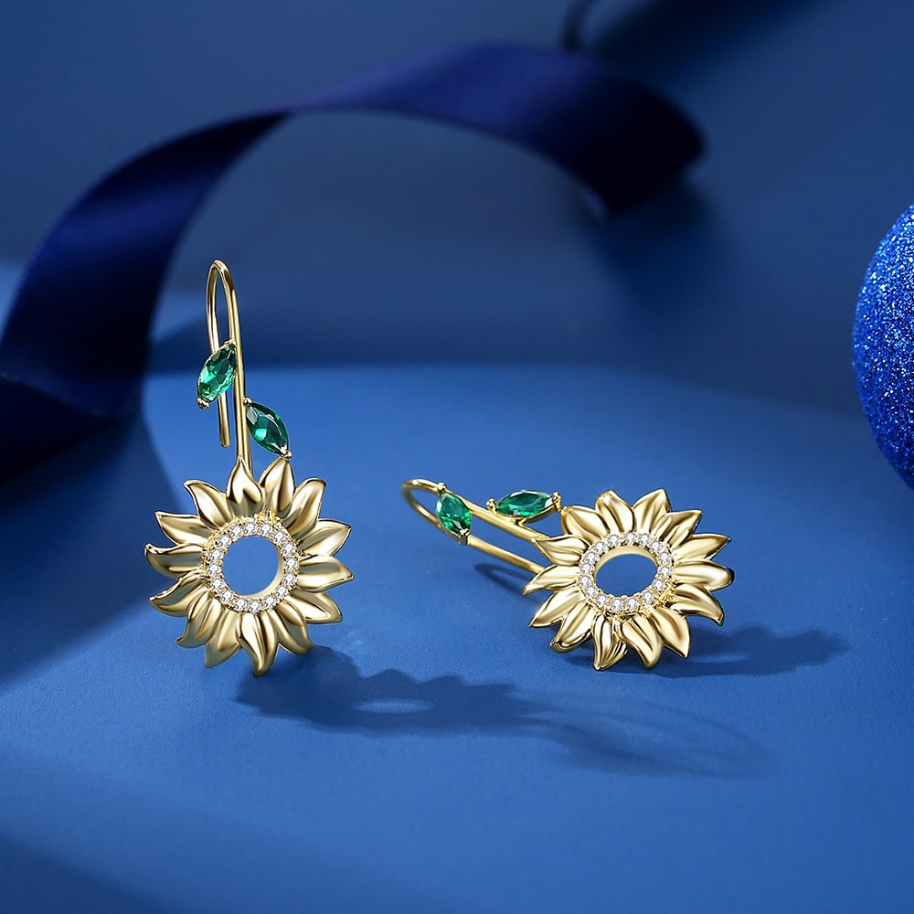 New Sunflower Sterling Silver Drop Earrings For Women Jewelry - Dangle earrings - Taanaa Jewelry