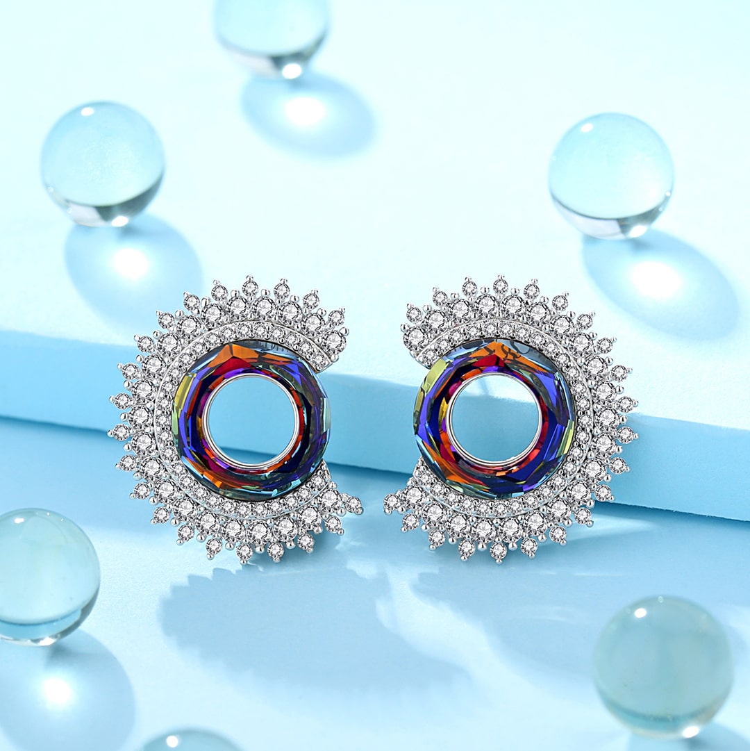 New Fashion Swarovski Volcano Crystal Stud Earrings Women Jewelry Gift - Taanaa Jewelry