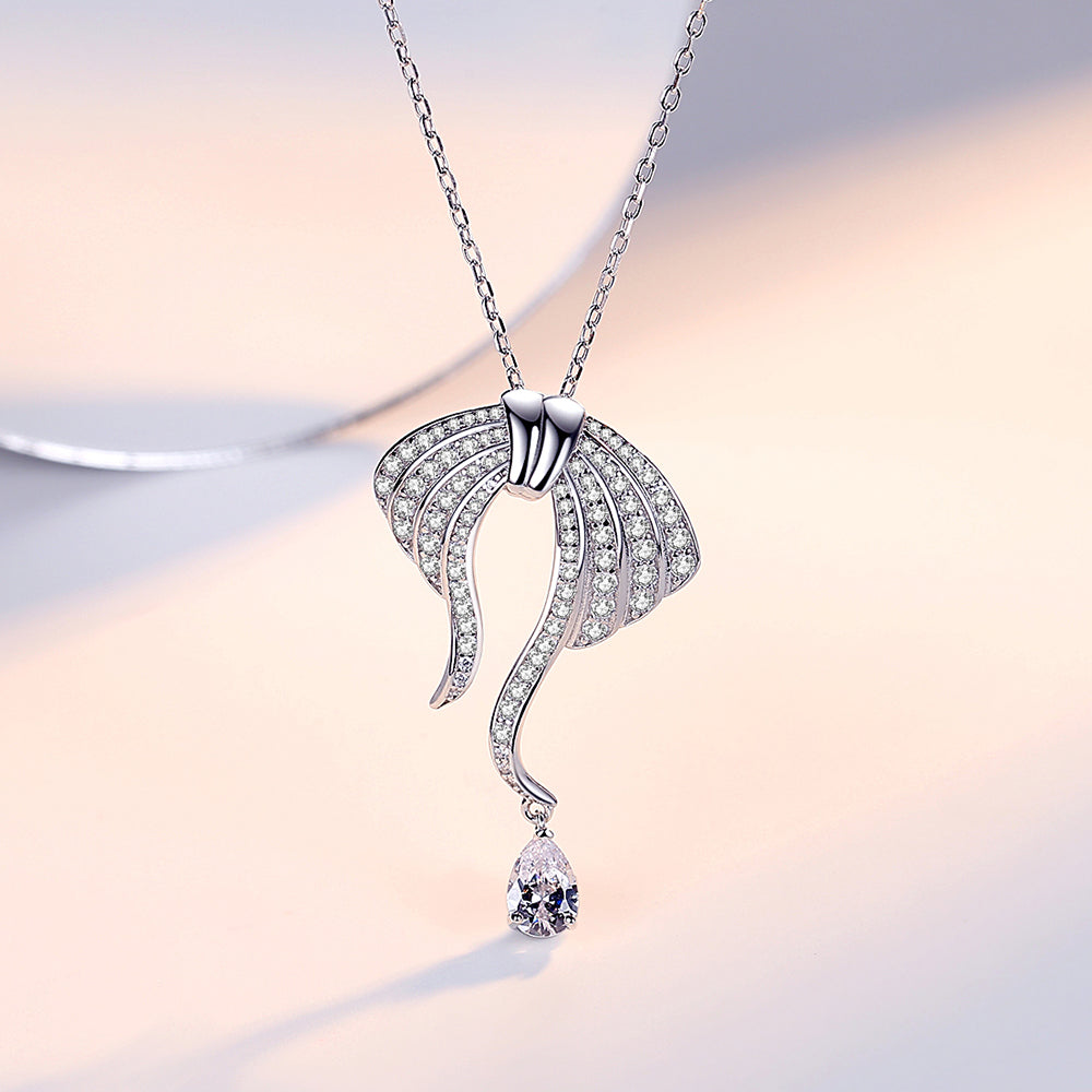 Bow Ribbon Pendant Necklace Women Sterling Silver Jewelry - Pendant Necklace - Taanaa Jewelry
