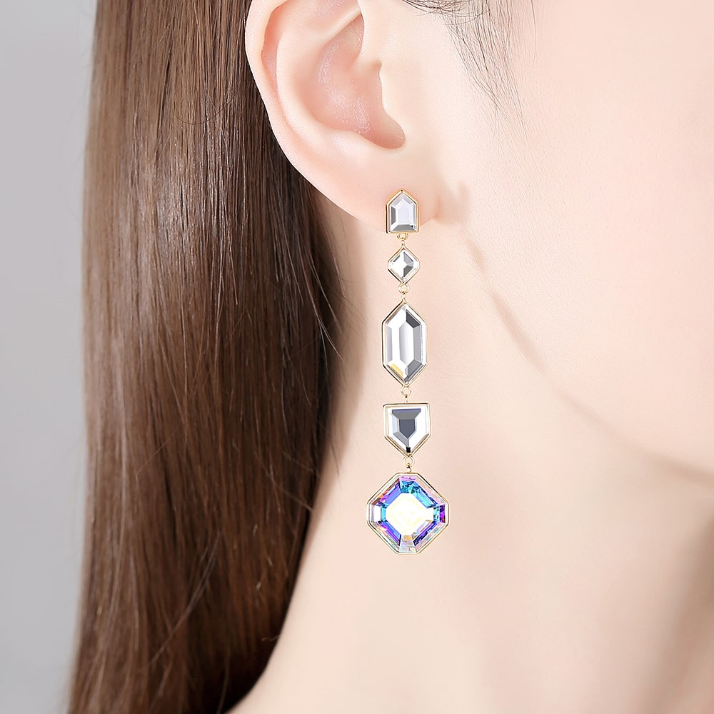 ‘Kaleidoscope’ Square Crystal Drop Earrings Women Jewelry - Dangle earrings - Taanaa Jewelry