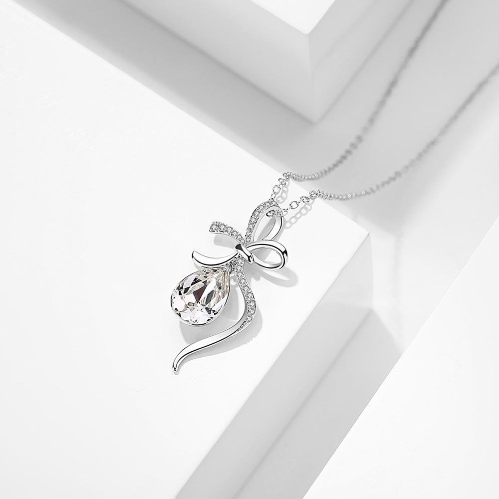Silver Ribbon Bowknot Necklace - Pendant Necklace - Taanaa Jewelry