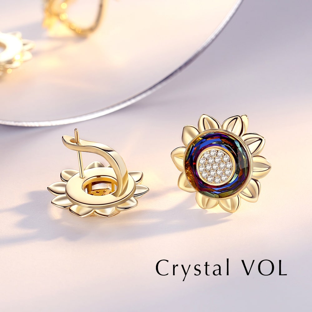 Cosmic Ring Crystal Sunflower Sterling Silver Earrings Women Jewelry - Stud earrings - Taanaa Jewelry
