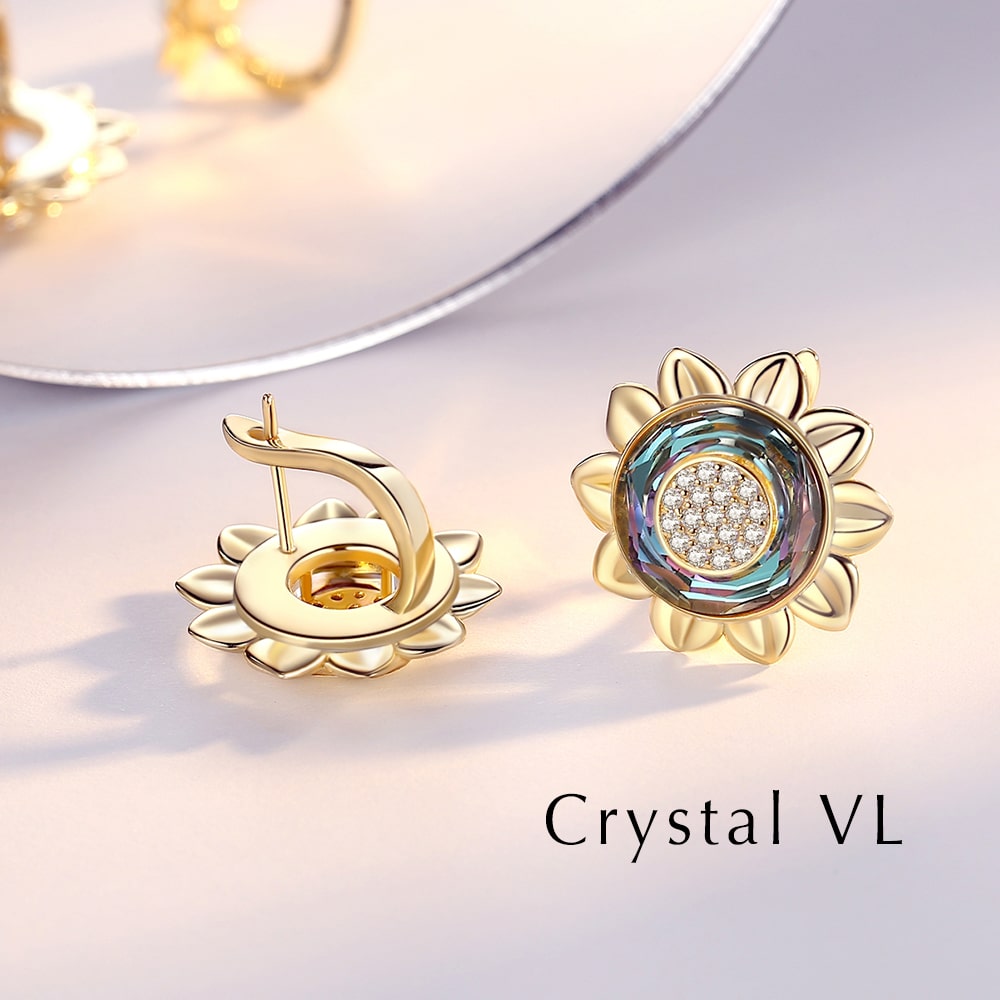 Cosmic Ring Crystal Sunflower Sterling Silver Earrings Women Jewelry - Stud earrings - Taanaa Jewelry