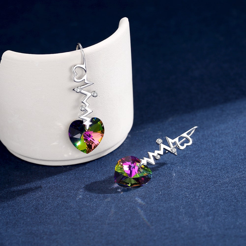 ”Heartbeat“Heart Crystal Earrings - Dangle earrings - Taanaa Jewelry