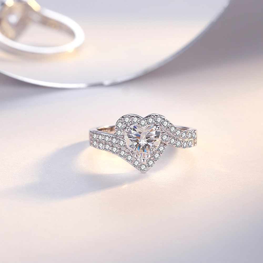 Classic Heart shaped Zircon Sterling Silver Rings Jewelry - Rings - Taanaa Jewelry