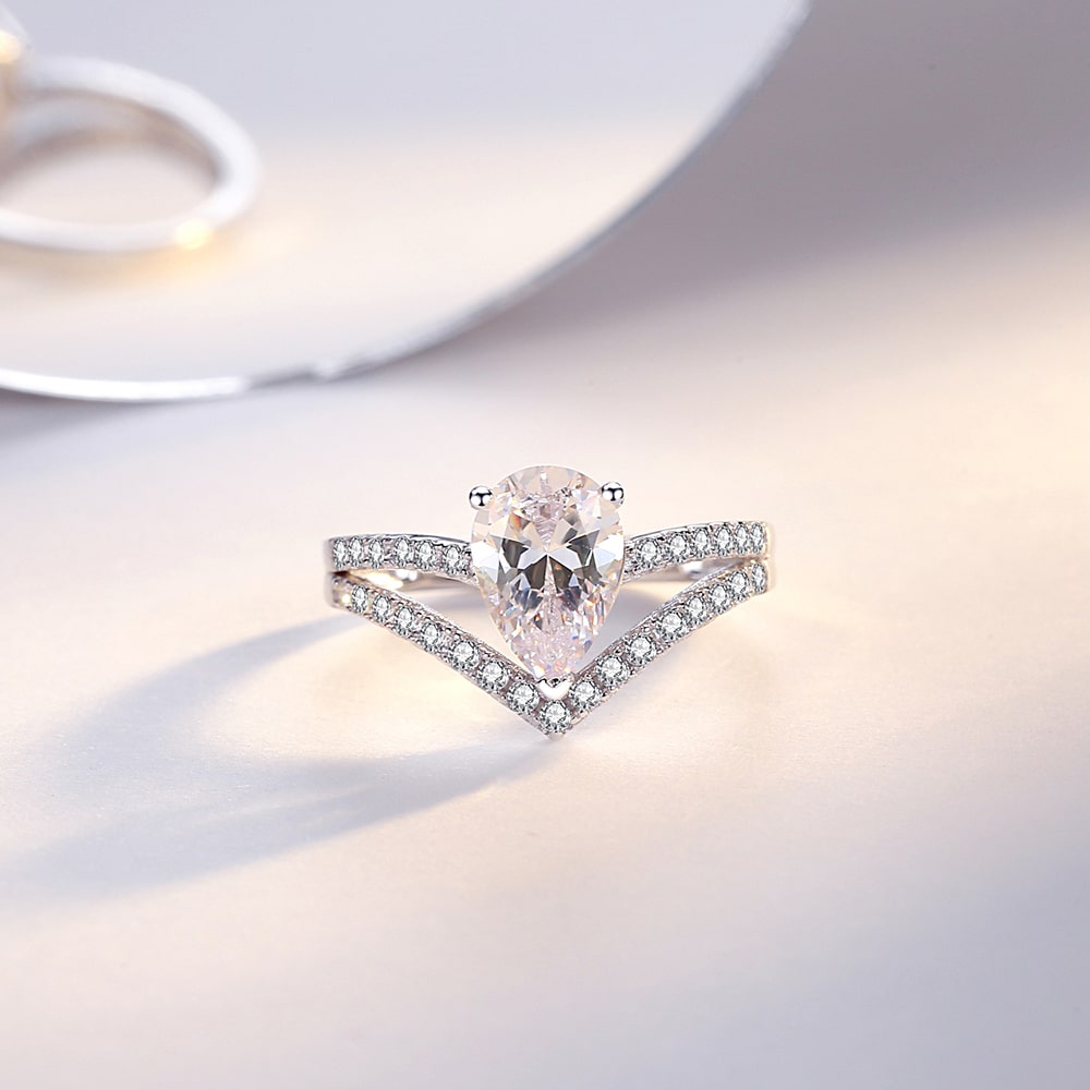 Classic Water Drop shaped Zircon Sterling Silver Rings Jewelry - Rings - Taanaa Jewelry