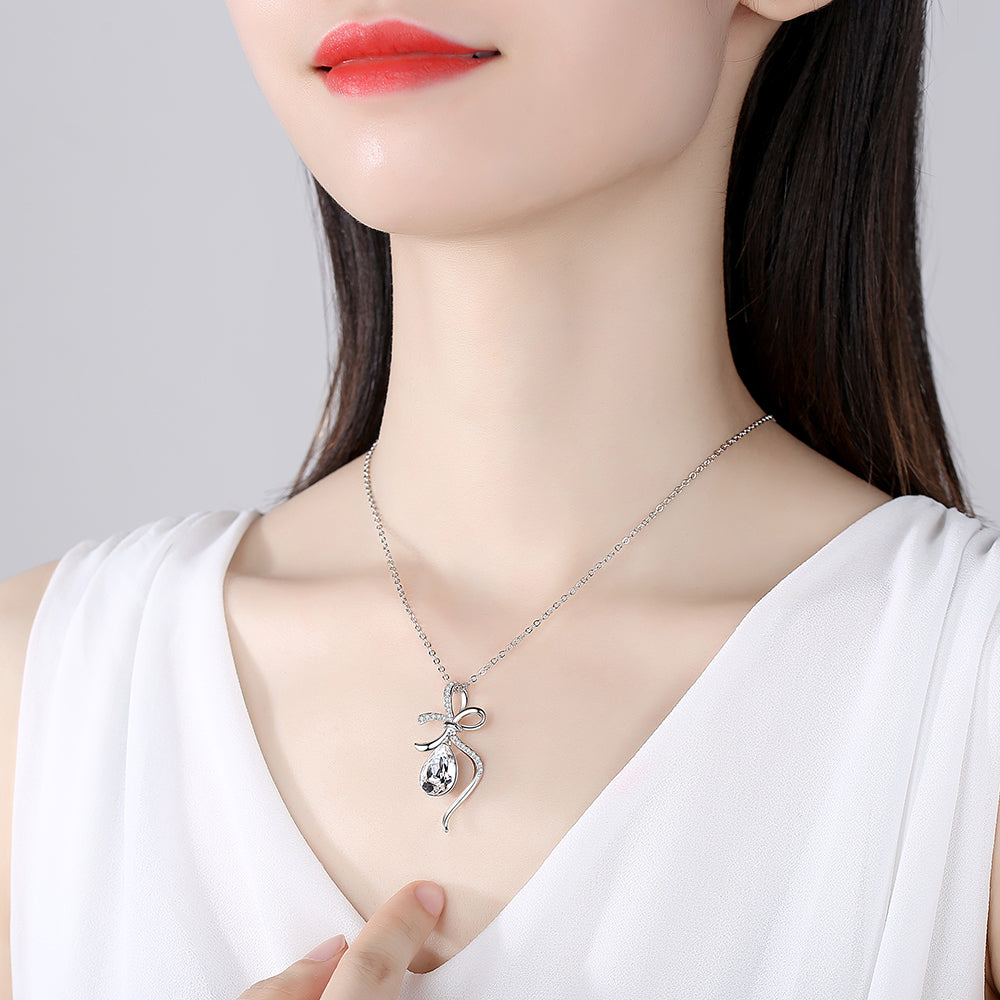 Silver Ribbon Bowknot Necklace - Pendant Necklace - Taanaa Jewelry
