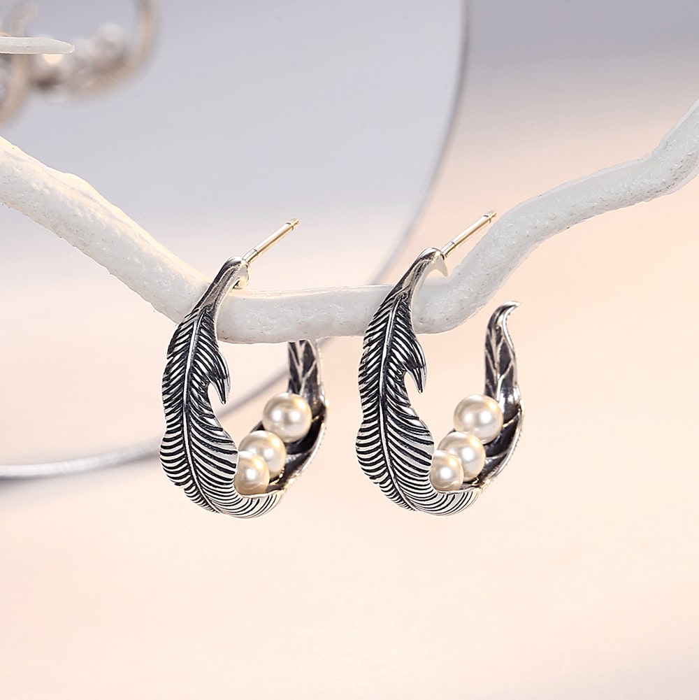 Oxidized Vintage Leaf Drop Earrings Women Sterling Silver Jewelry - Dangle earrings - Taanaa Jewelry