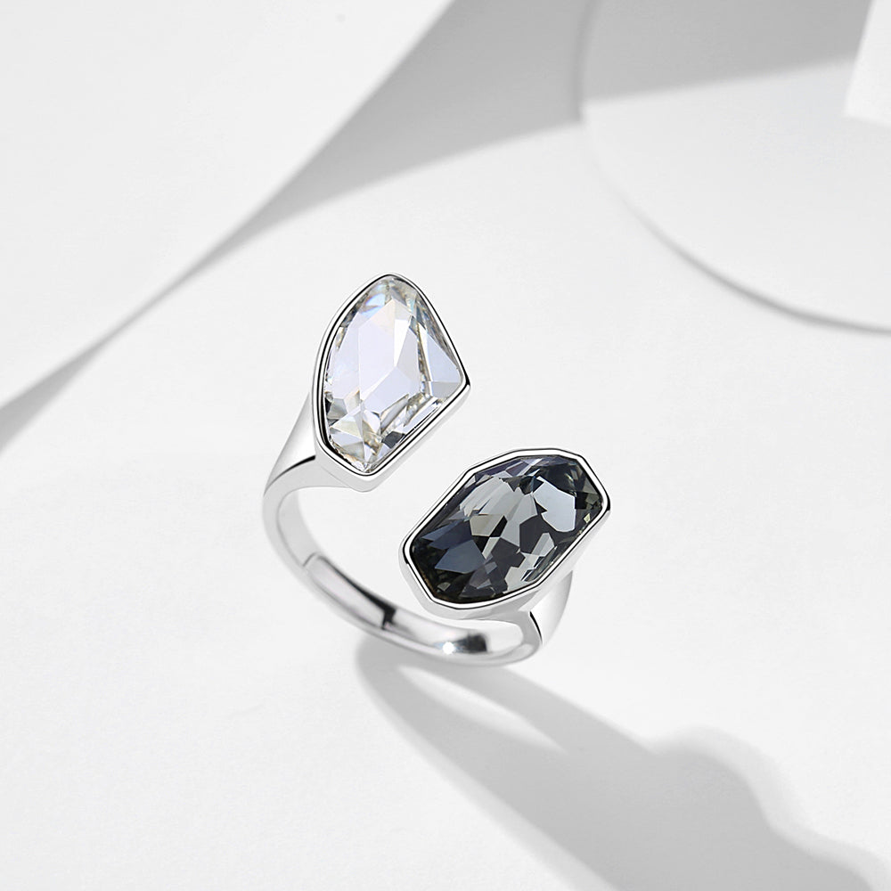 White & Black Diamond Element Elegant Crystal Rings - Rings - Taanaa Jewelry