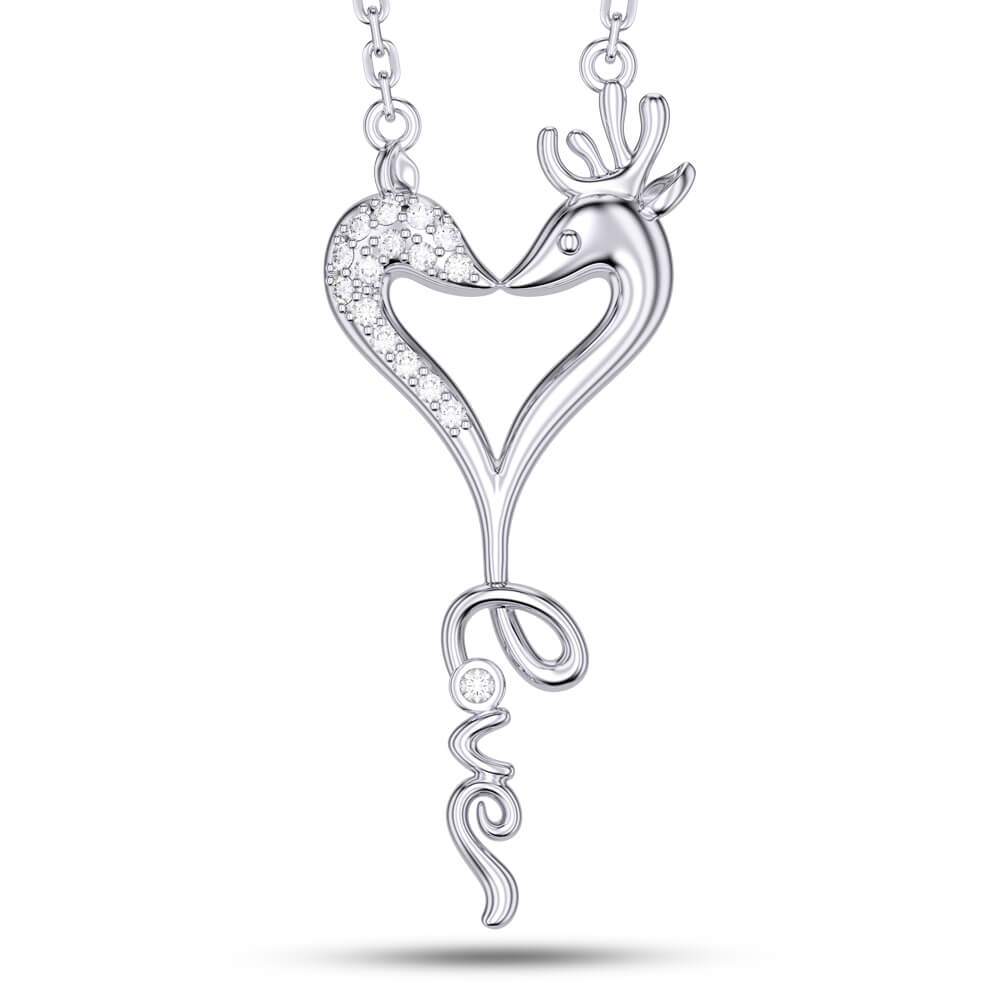 Cute Love Fawn Sterling Silver Pendant Necklace Jewelry Gift - Pendant Necklace - Taanaa Jewelry