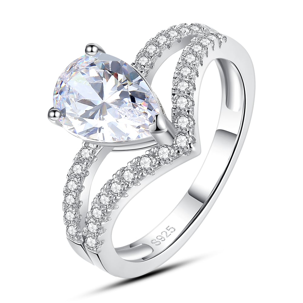 Classic Water Drop shaped Zircon Sterling Silver Rings Jewelry - Rings - Taanaa Jewelry