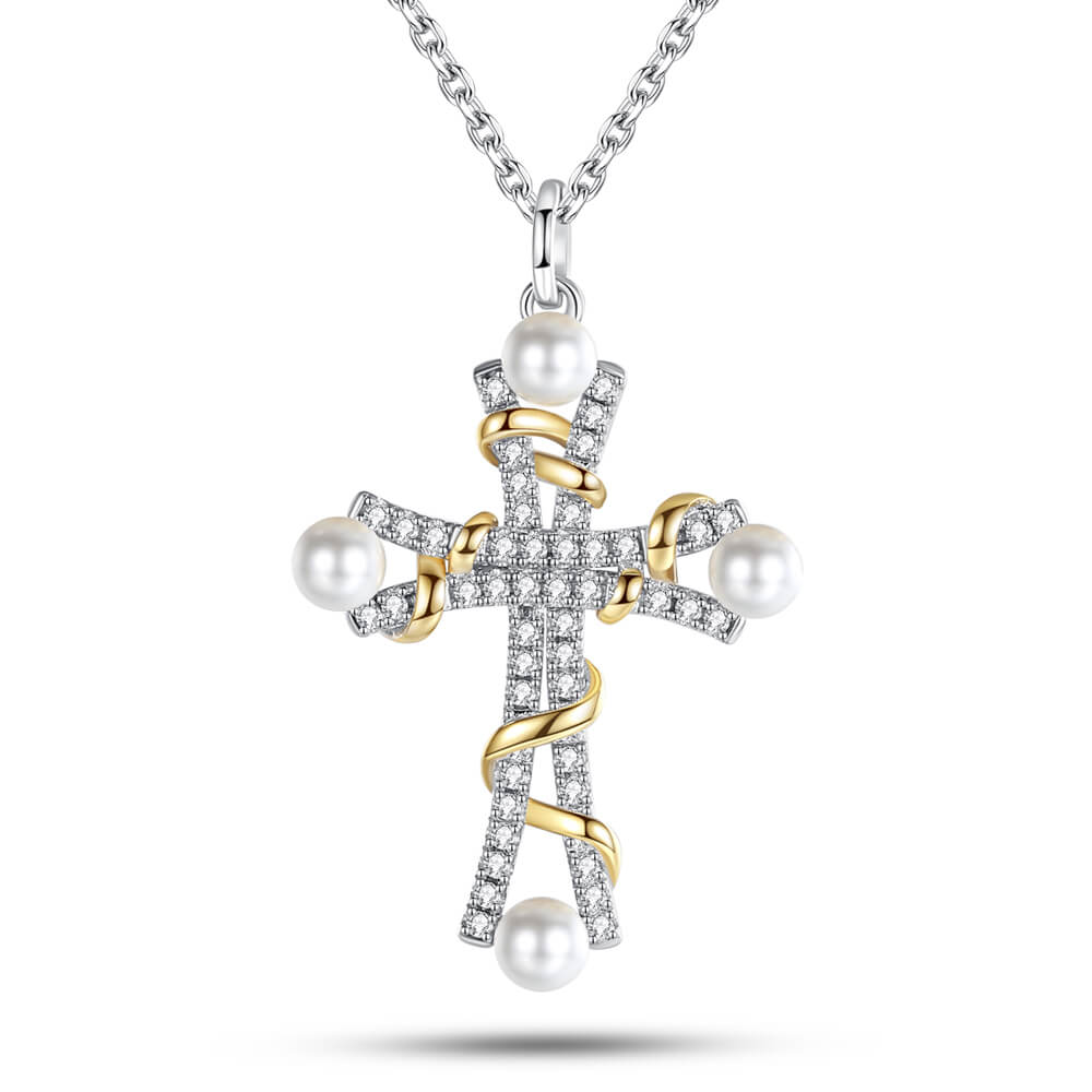 Sterling Silver Pearl Cross Pendant Necklace For Women Jewelry - Pendant Necklace - Taanaa Jewelry