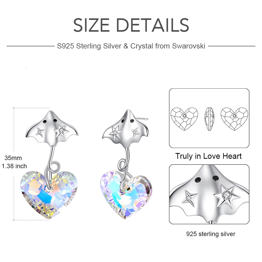 Devil Fish Heart Crystal Drop Earrings Jewelry