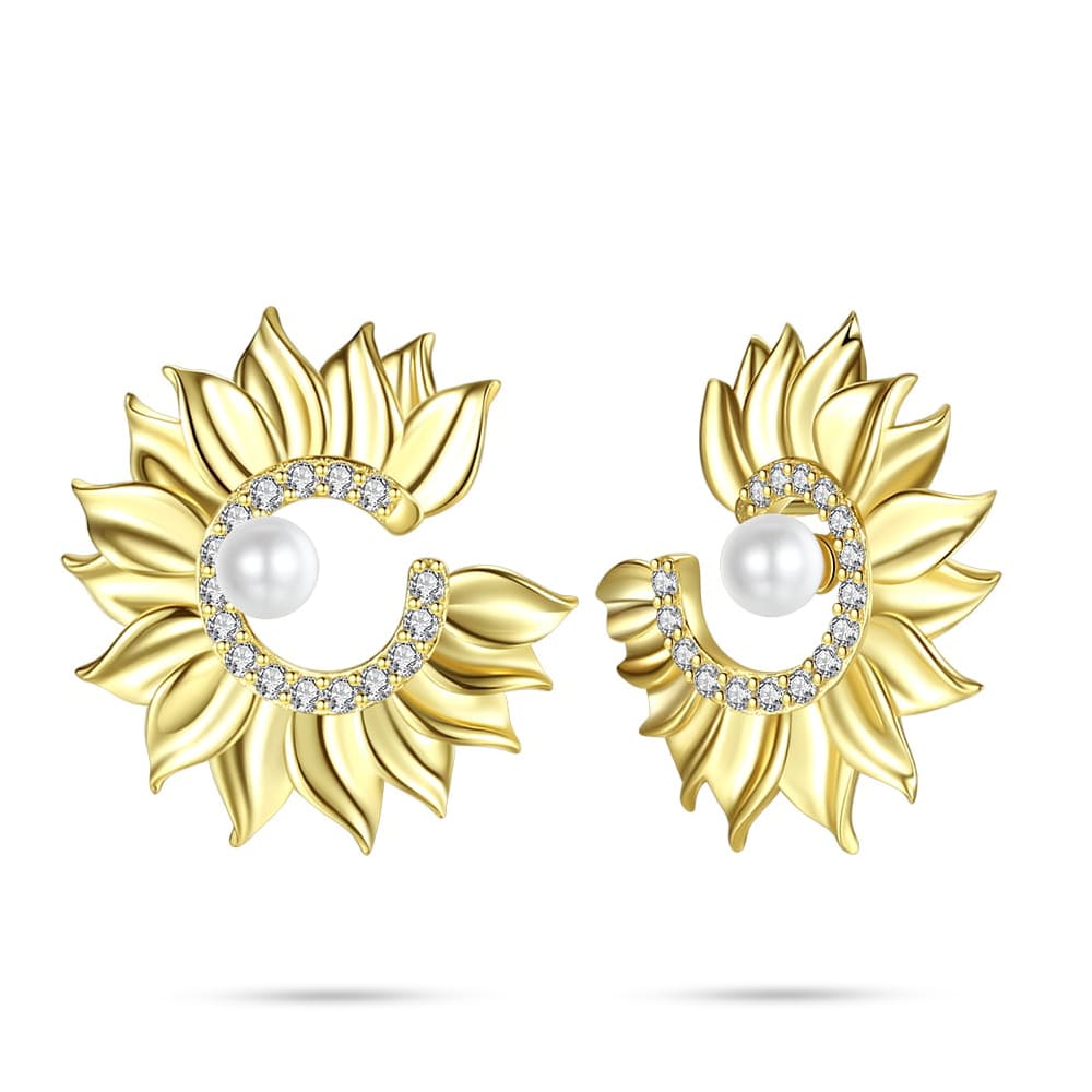 Golden Sunflower Stud Earrings Women Jewelry