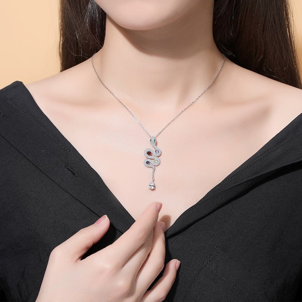 Luxurious Snake Pendant Necklace Women Sterling Silver Jewelry - Pendant Necklace - Taanaa Jewelry