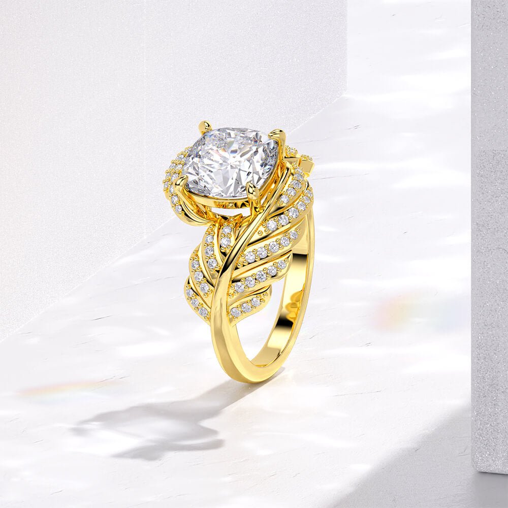 Cushion Stone Leaf Ring - Rings - Taanaa Jewelry