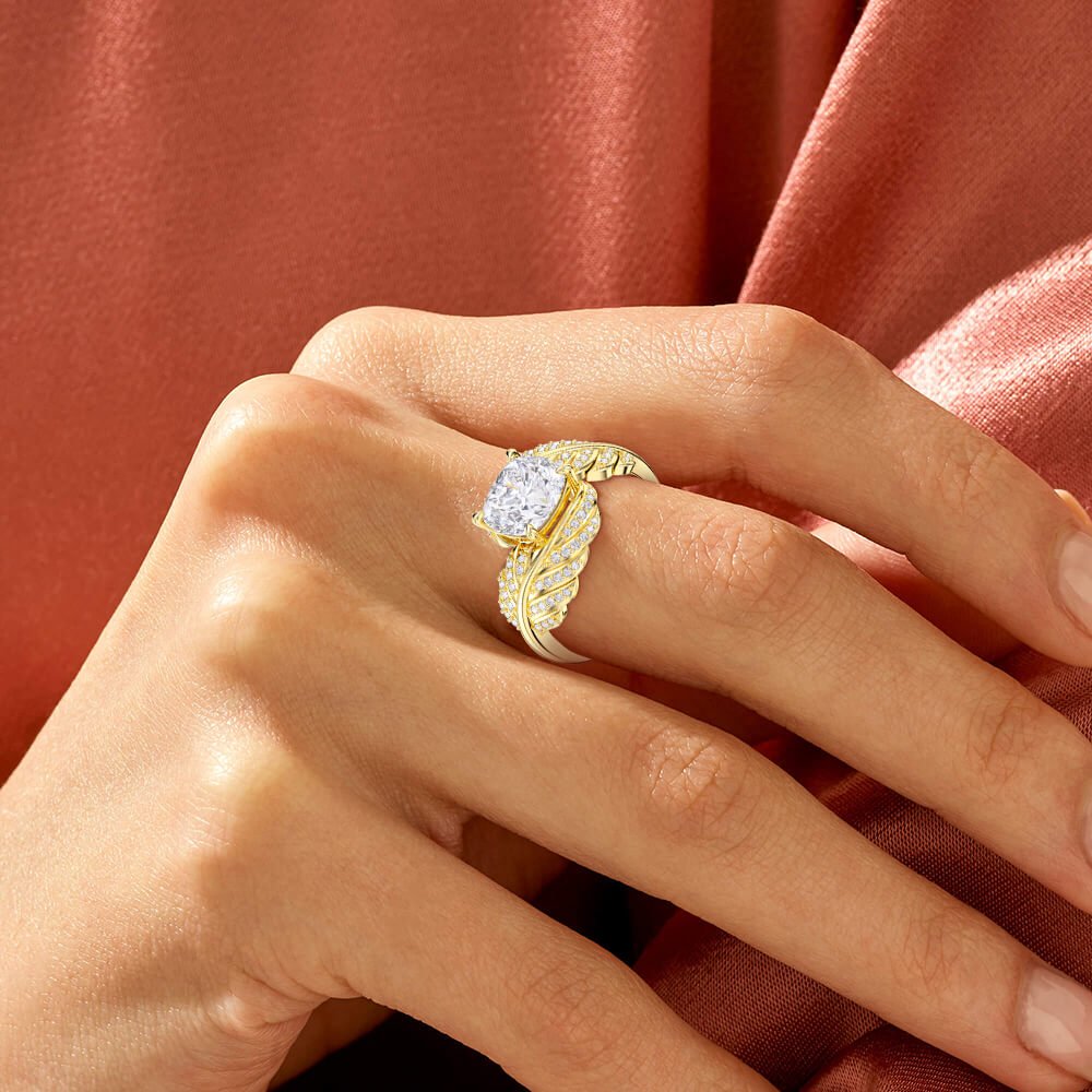 Cushion Stone Leaf Ring - Rings - Taanaa Jewelry