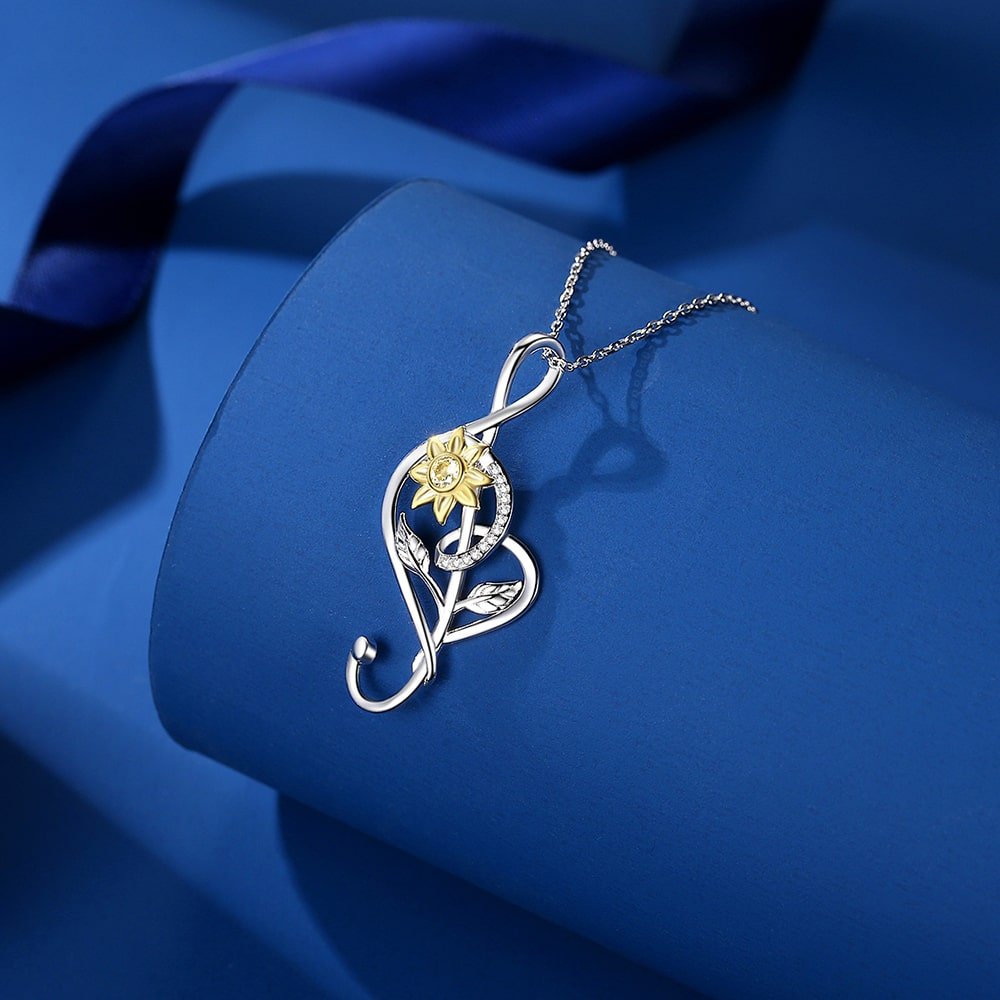 Music Symbol Sunflower Pendant Necklace Sterling Silver Jewelry - Pendant Necklace - Taanaa Jewelry