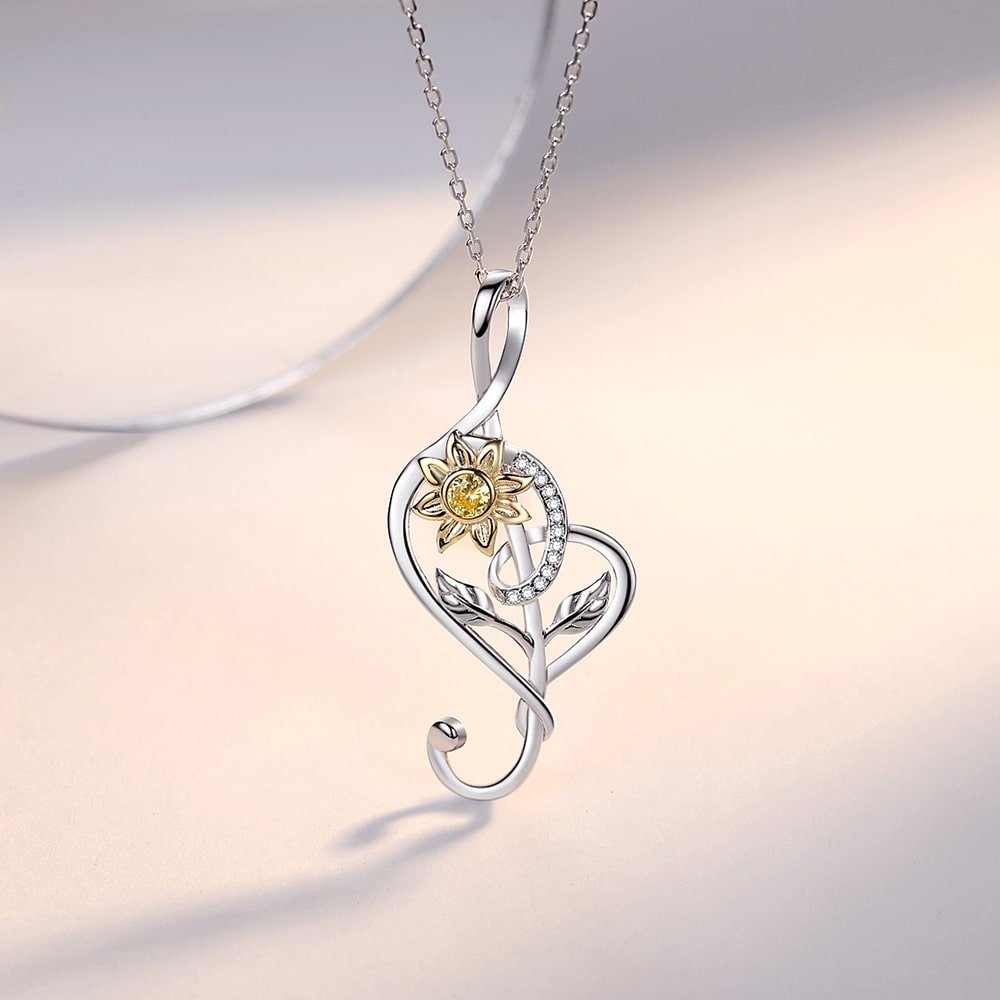 Music Symbol Sunflower Pendant Necklace Sterling Silver Jewelry - Pendant Necklace - Taanaa Jewelry