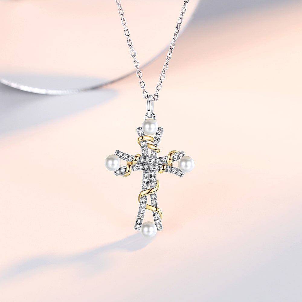 Sterling Silver Pearl Cross Pendant Necklace For Women Jewelry - Pendant Necklace - Taanaa Jewelry