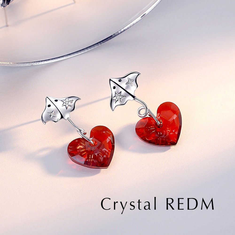 Devil Fish Heart Crystal Sterling Silver Earrings Women Jewelry - Dangle earrings - Taanaa Jewelry